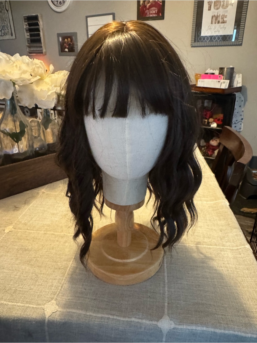 Wavy Dark Brown Synthetic Wig with Fringe - Women Hair
